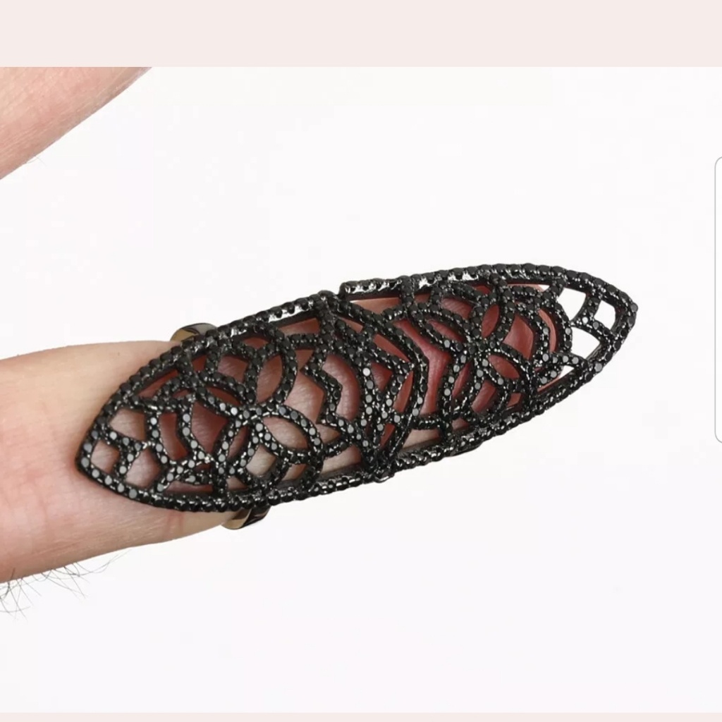 Black Onyx & Rhodium Sterling Silver Finger Cuff